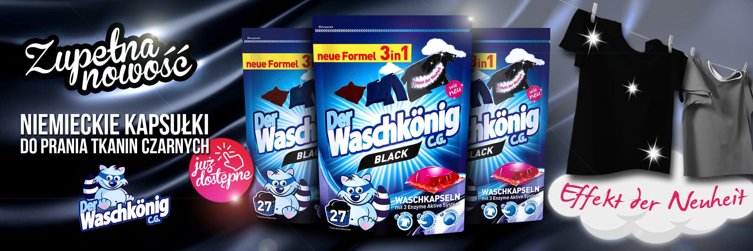 Nowe kapsułki do prania tkanin ciemnych Waschkonig Black 27 sztuk